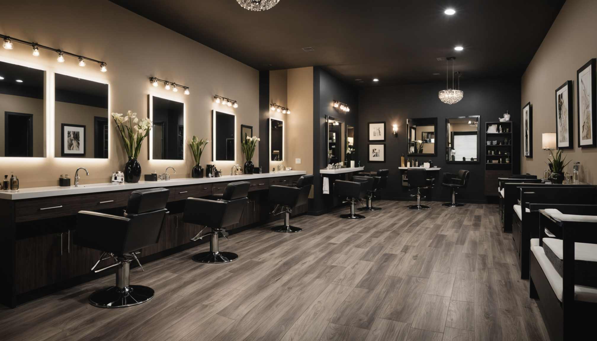 Luxe Hair Studio interior showcasing modern elegance